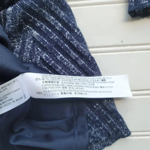 ZARA Womens Navy BLUE Silver Metallic KNIT V-NECK Mink DRESS Long Sleeve Sz M - Picture 2 of 14